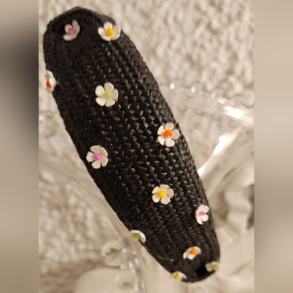 Handbeaded Black Straw Rattan Headband One of a Kind - Picture 6 of 6